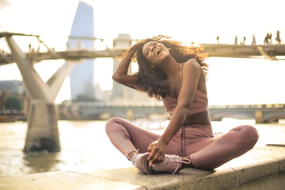 happy woman in london